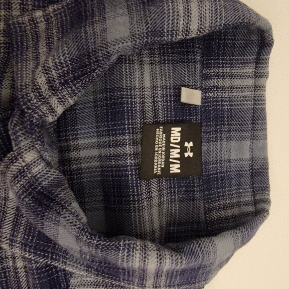 Under Armour Flannel Shirt Mens Medium Blue Plaid Tradesman Flex Snap Button Up - Picture 3 of 12